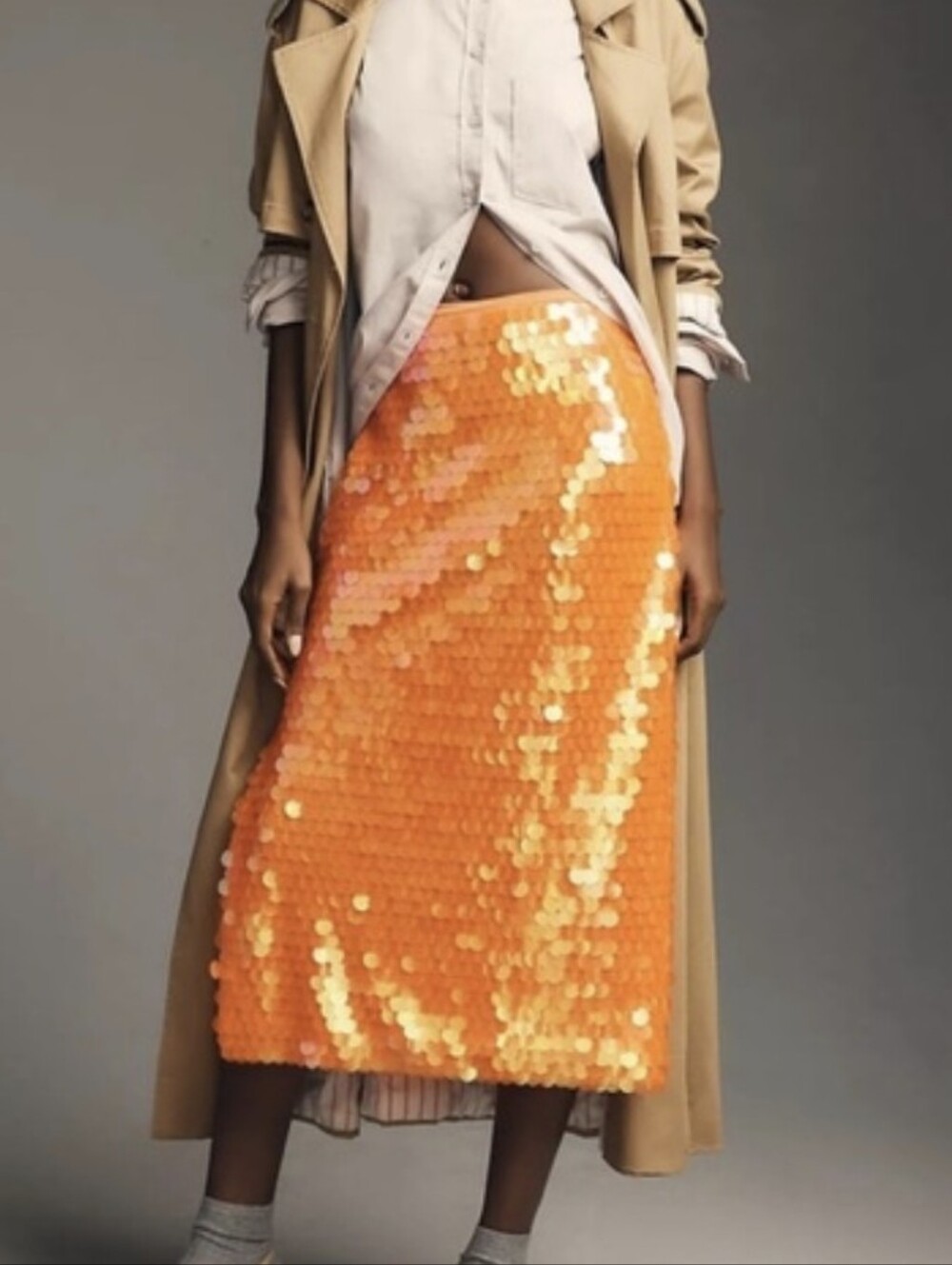 Anthropologie Sequin Midi Pencil Skirt 0P Orange
